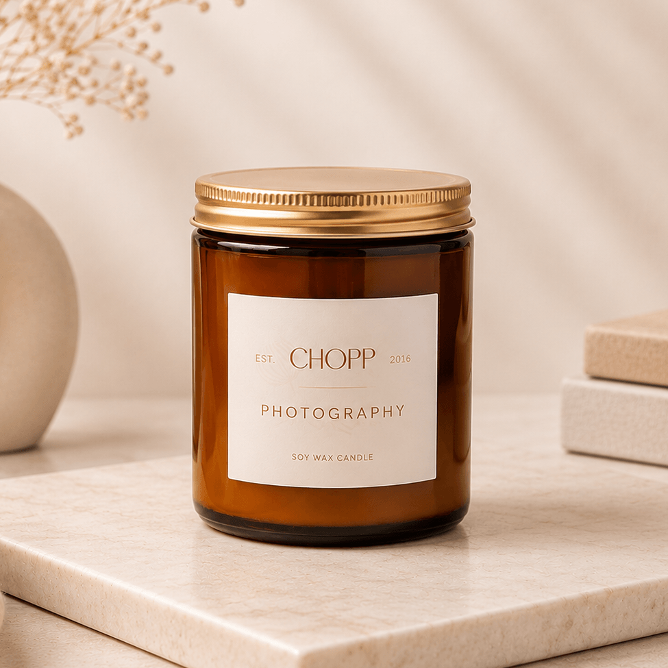 Unique Custom Photography Client Gifts Custom Branded8oz Amber Glass Jar Candle