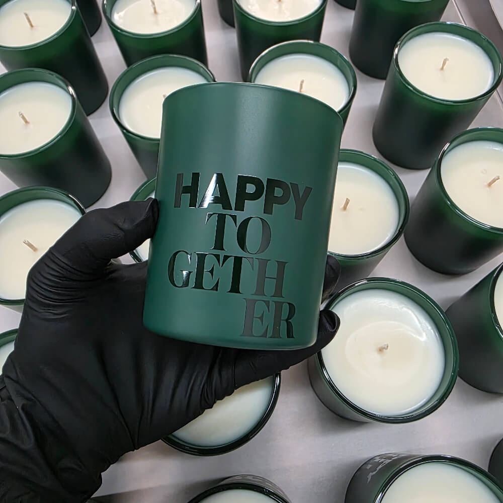 Custom Holiday Retail Candle Manufacturing Pantone Green Glass Matte Monotone Finish