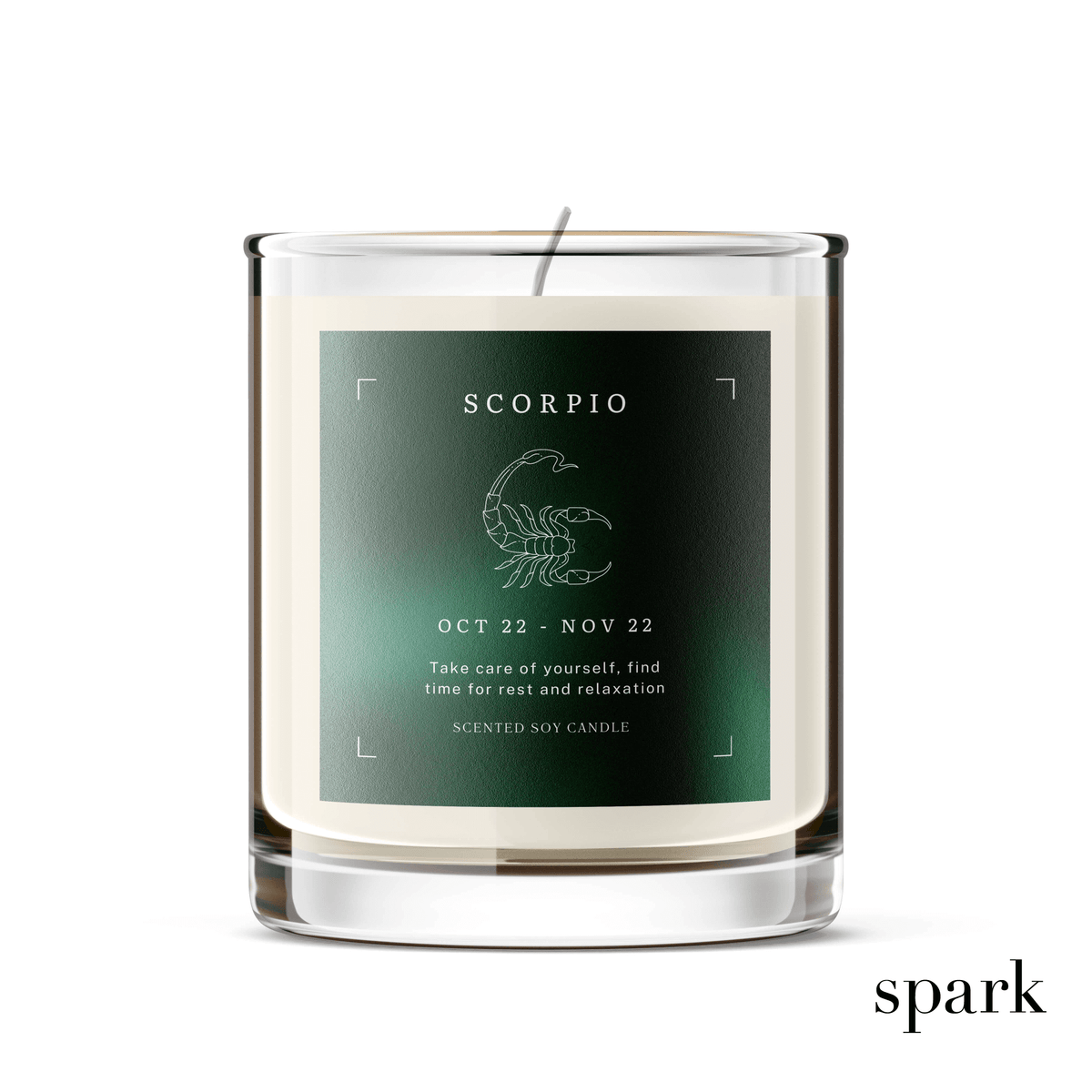 10oz custom clear glass candle with full-color label for corporate gifting and promotional events.